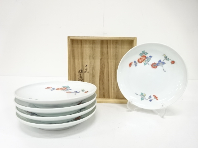 人間国宝　十三代　酒井田柿右衛門造　錦　牡丹文　皿　5客揃